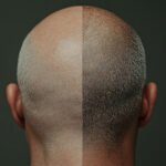 Vor und Nachher einer frischen Haartransplantation bei einem Mann