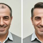 Lächelnder Mann vor und nach einer Haartransplantation